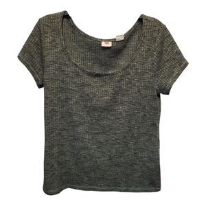 Womens Levi's Green Ribbed Fitted Short Sleeve T-Shirt - Size XL
